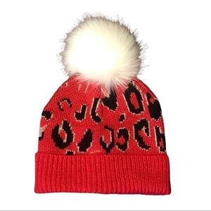 BCBGeneration Pink Leopard Print Pom Beanie NWOT